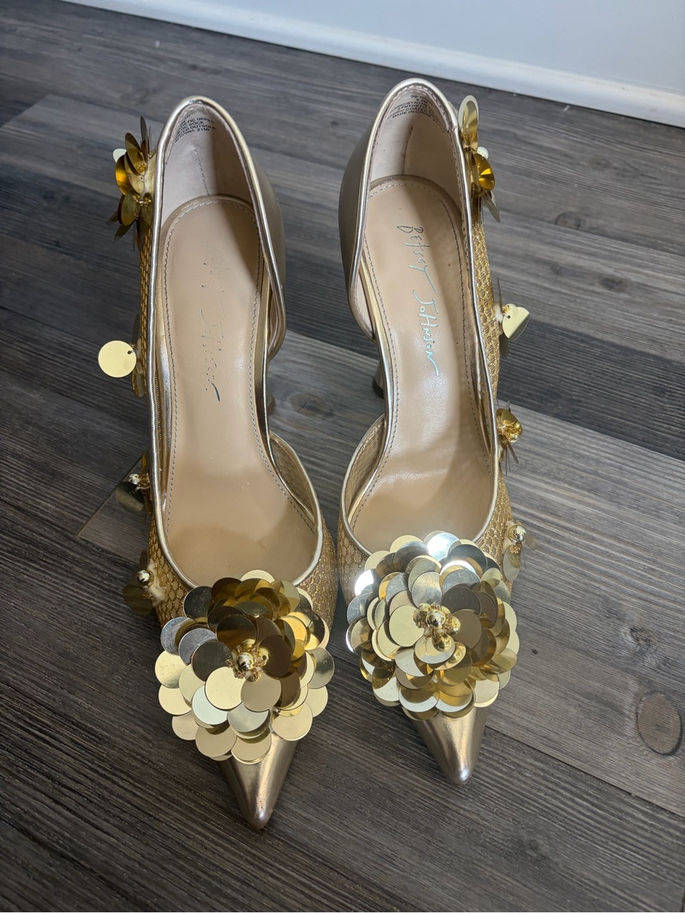Betsey Johnson Gold Floral Sequin Pointed-Toe Pumps